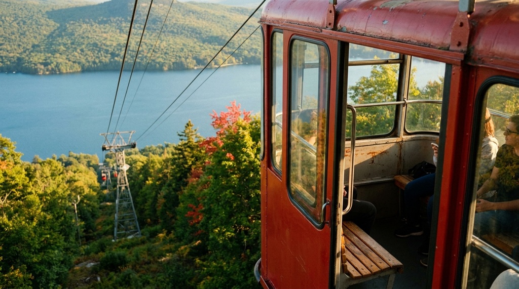 Summit Express Gondola cabin overlooking Lake Superior near Lutsen MN