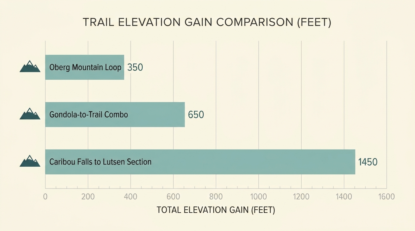 Chart comparing elevation gain on hiking trails near Lutsen MN