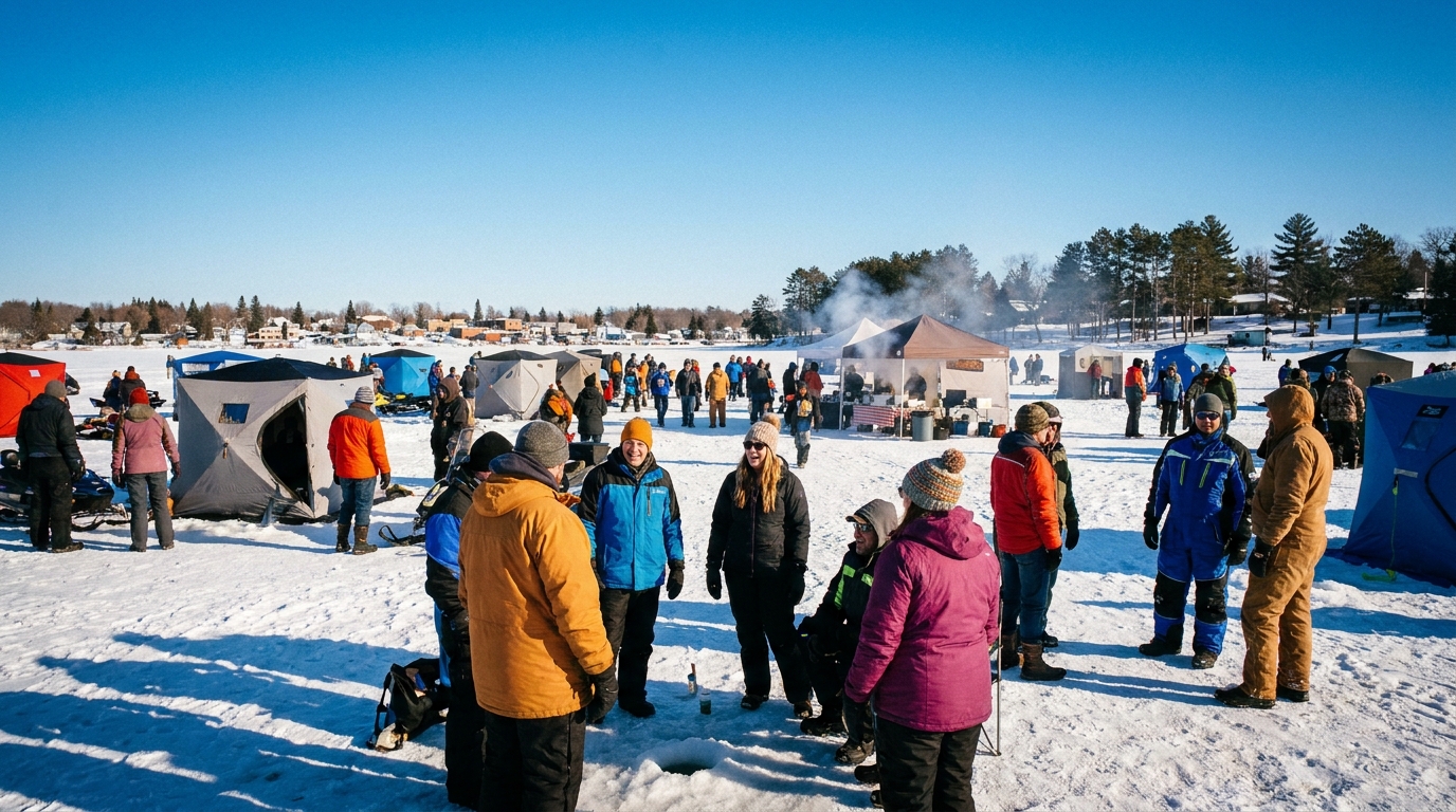 Ice fishing crowd on Leech Lake during a Walker MN winter festival
