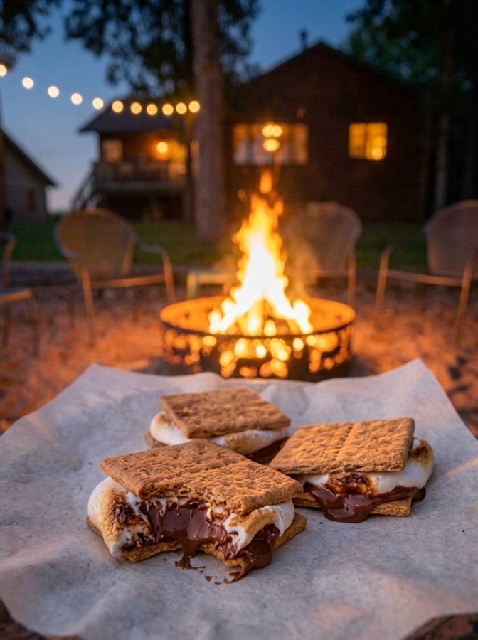 relaxing time by the fire pit after fishing at Northern Waters Lodge Leech Lake with smores